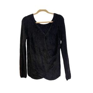 Olive + Oak Wrap Pullover Knit Long Sleeve Sweater Black Size Small
